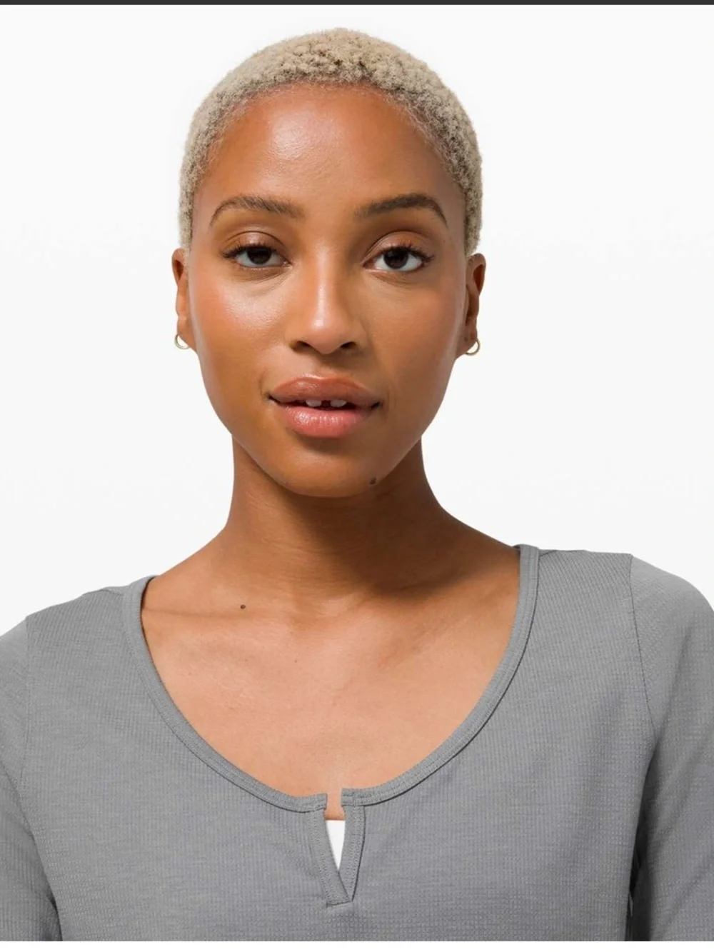lululemon athletica Heathered Asphalt Grey Cropped Henley Long Sleeve